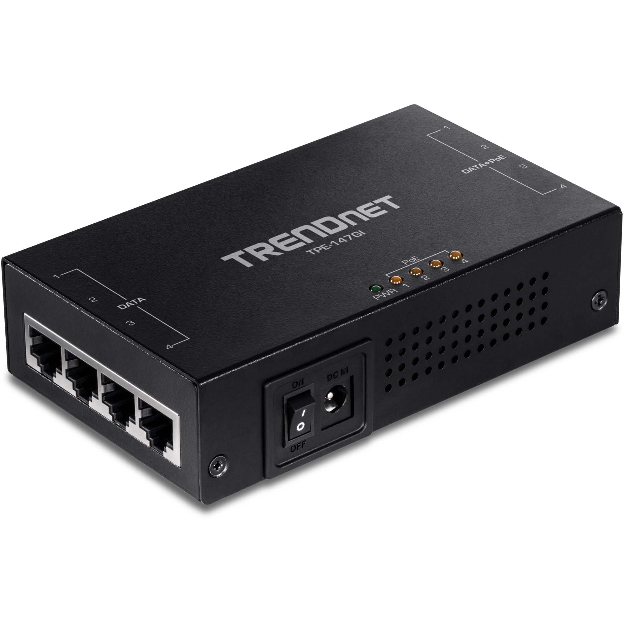 TPE 147 GI Ver 3.0     - 65W - 4 Port PoE+ Injector 4 x Gigabit Ports Data IN , 4 x Gigabit PoE+ ports ( Data +PoE OUT)  60W PoE